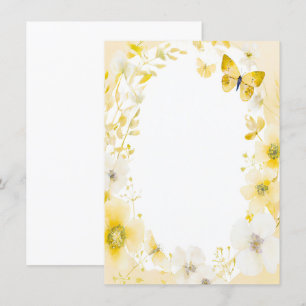 Convites Flores amarelas e borboletas casamento em branco