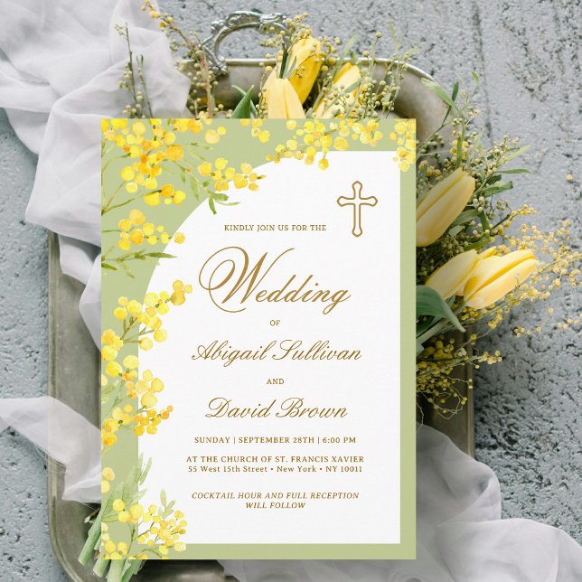Convites Flores Amarelas no Casamento Religioso do Verde li (Criador carregado)