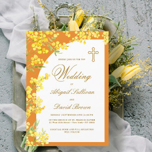 Convites Flores Amarelas no Casamento Religioso Laranja