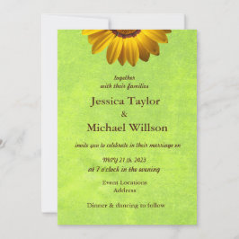 Convites Flores Amarelas no Monograma Verde Abstrato