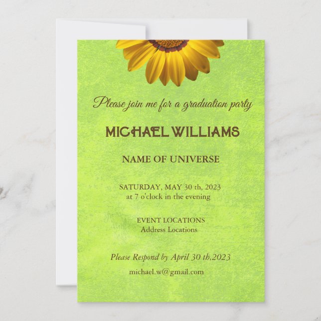Convites Flores Amarelas no Monograma Verde Abstrato (Frente)