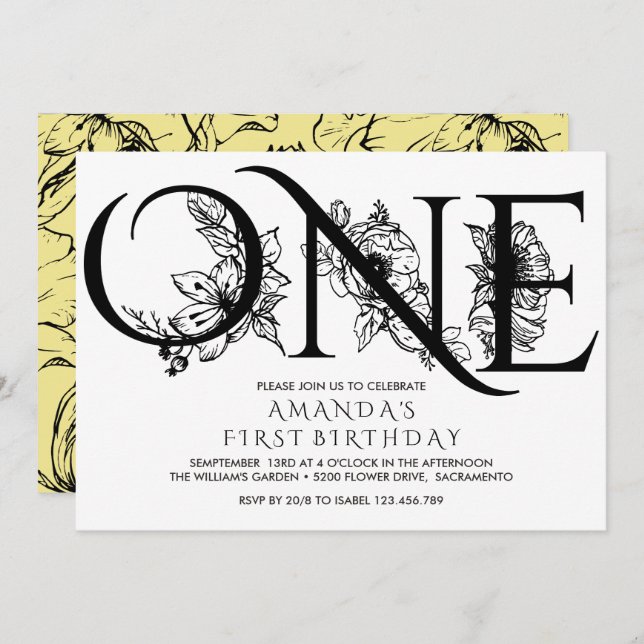 Convites Flores Amarelas | Parte primeiro aniversario (Frente/Verso)