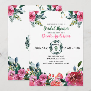 Convites Flores Aquarela Rosa Verde Floral Vintage Chic