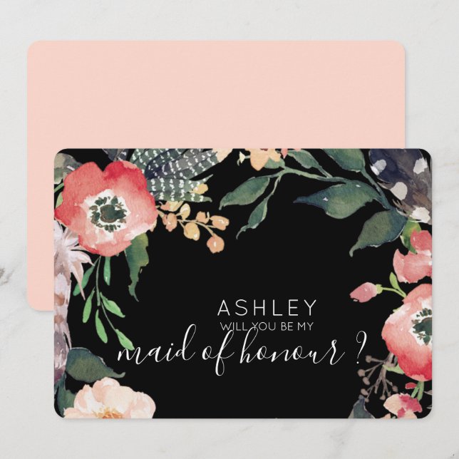 Convites Flores Aquarela Você Será Minha Dama de Honra Nome (Frente/Verso)