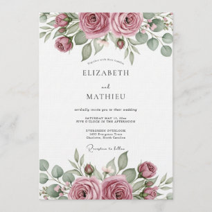 Convites Flores Artísticas Casamento Bloom Rosa Empoeirada