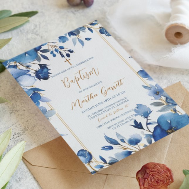Convites Flores Azuis Batismo Floral (Criador carregado)