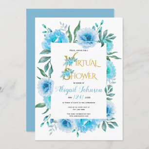 Convites Flores azuis, bebê virtual ou chá de panela