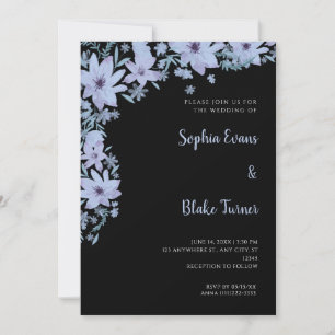 Convites Flores Azuis Bonitas Casamento Preto Romântico