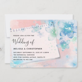 Convites Flores Azuis bonito num Casamento de Fundo Rosa