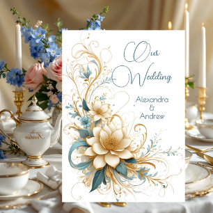 Convites Flores Azuis Brancas Florais de Casamento Elegante