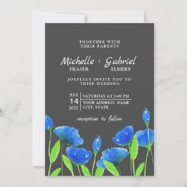 Convites Flores azuis. Casamento floral. Branco