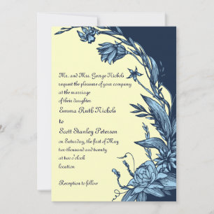 Convites Flores azuis do vintage no casamento amarelo