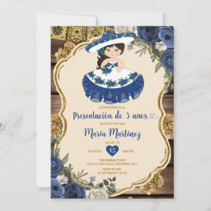 Convites Flores Azuis e Brancas Apresentação De Tres Años