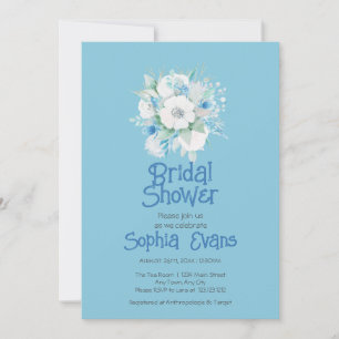 Convites Flores Azuis e Brancas Chá de panela Azul