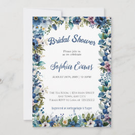 Convites Flores Azuis e Brancas Chuveiro de Noiva Branco