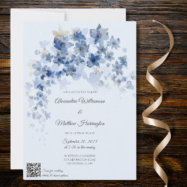 Convites Flores Azuis em Cascata Código QR Casamento