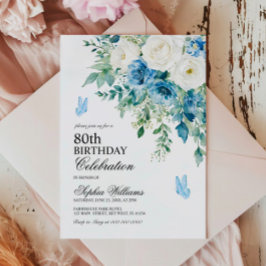 Convites Flores Azuis Empoeiradas Aniversário de 80 anos