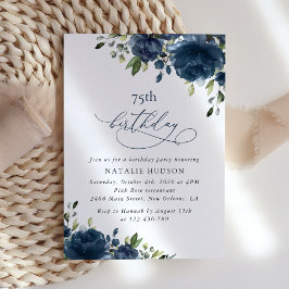 Convites Flores Azuis Marinho, Folhagens, Boho, Qualquer An