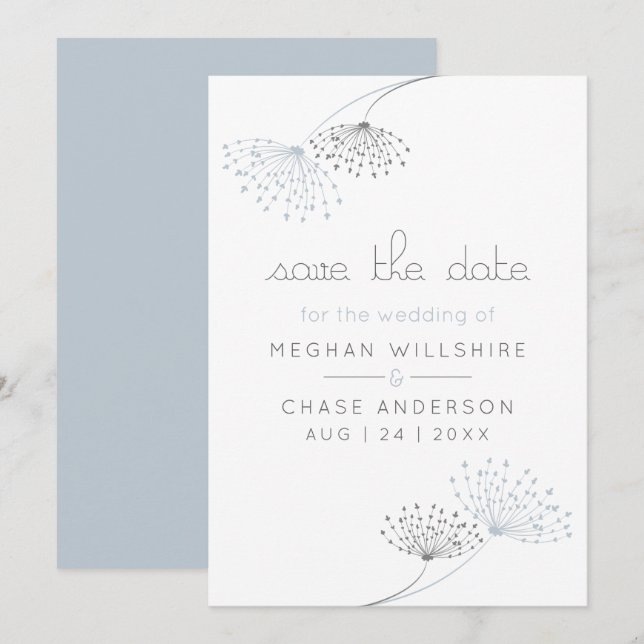 Convites Flores Azuis Mínimas e Simples (Frente/Verso)