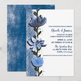 Convites Flores Azuis Modernas Casamento Aquarela Floral