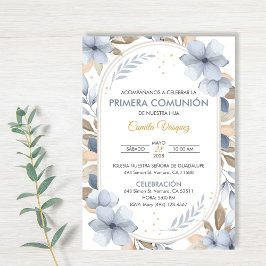 Convites Flores Azuis Primeira Comunhão na Católica Espanho