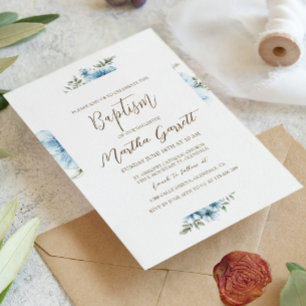 Convites Flores Azuis Querem Batismo Menina