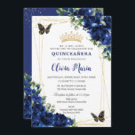 Convites Flores Azuis Reais Quinceañera Borboletas<br><div class="desc">Personalize este bonito convite de 16 anos de Quinceañera, floral azul real, Quinceañera, fácil e rápido. Basta clicar no botão personalizar para editar os textos, alterar as fontes e as cores das fontes. Apresentando vibrantes flores azuis reais, borboletas e sotaques dourados. Itens correspondentes disponíveis no repositório. c) Paperie fina de...</div>