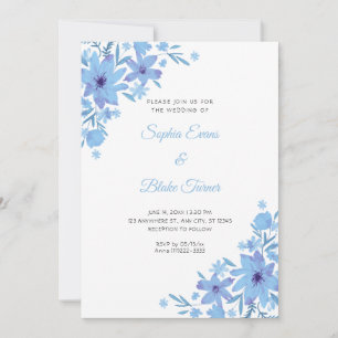 Convites Flores Azuis Românticas Florais Casamento Branco