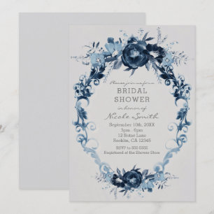 Convites Flores Azuis Vintage Elegante Chuveiro de Noiva Fl