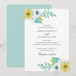 Convites Flores azul e amarela. Casamento botânico da casa