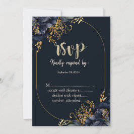 Convites Flores Azul-Marinho Elegantes RSVP