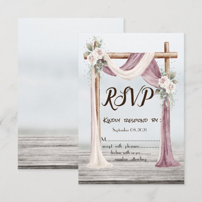 Convites Flores Beach Arbor RSVP Casamento (Frente/Verso)