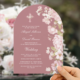 Convites Flores Blush no Arco de Rosa Empoeirada Casamento 