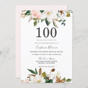 Convites Flores Blush & White Watercolor 100º Aniversário