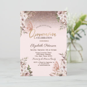 Convites Flores Boho Borboletas Brilhantes Quinceañera