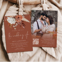 Flores Boho Código QR de Foto Casamento Terracota