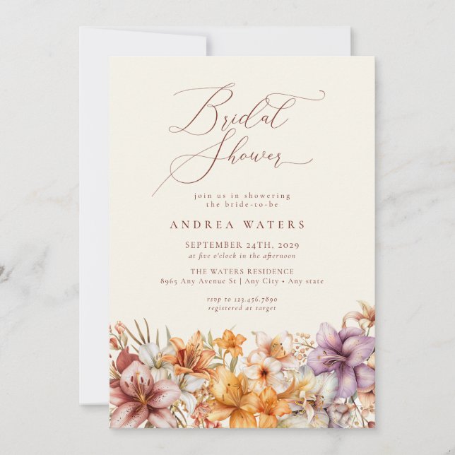 Convites Flores Boho em Aquarela | ChÃ¡ de Noiva Floral (Frente)