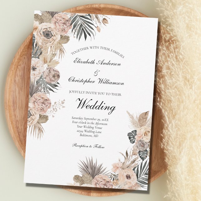 Convites Flores Boho Florais Folhas Botânicas Casamento (Criador carregado)