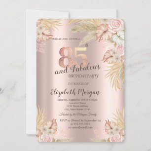 Convites Flores Boho, Grama das Pampas Rosa Dourado Anivers