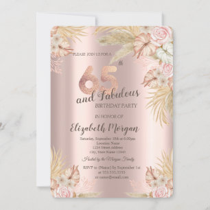 Convites Flores Boho, Grama de Pampas Dourado Rosa Aniversá