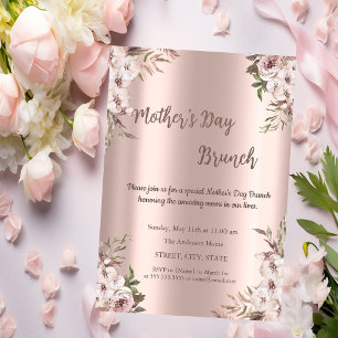 Convites Flores Boho Rosa Dourado Brunch do Dia das Mães