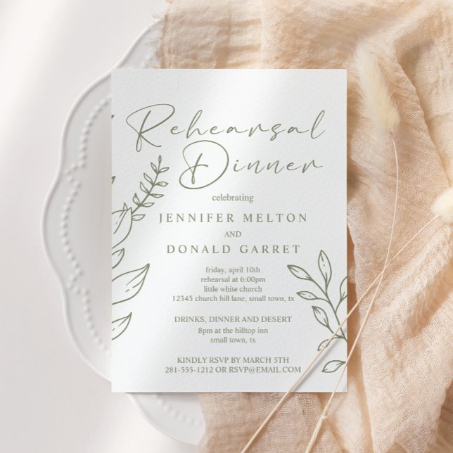 Convites Flores Boho Sage Jantar de Ensaios de Casamento (Criador carregado)