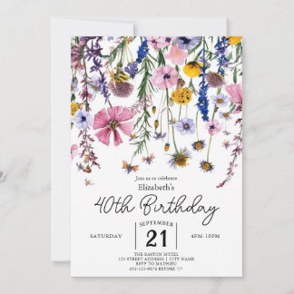 Convites Flores Boho Selvagens aniversário de 40 anos