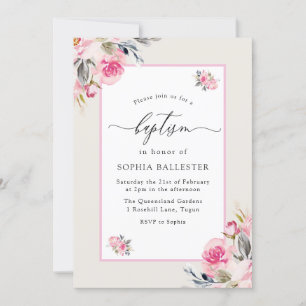 Convites Flores bonito, cor-de-água, cor-de-rosa, Batismo