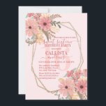 Convites Flores bonito Pintadas Cor-de-Rosa Molhação Da Len<br><div class="desc">Este convite de aniversário elegante, moderno e artístico e doce dezesseis é perfeito para o dia especial de sua filha. Apresenta uma cor d'água pintada manualmente, cor rosa-rosa, ouro amarelo, castanho-castanho e flores verdes de sábio e folhas sobre um simples fundo cor-de-rosa-pincel com uma dupla borda geométrica dourada cintilante impressa....</div>