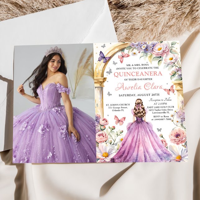 Convites Flores Borboletas Lilac Princesa Quinceañera (Criador carregado)