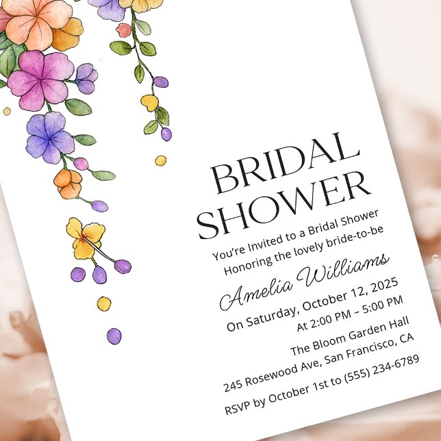 Convites Flores botânicas contínuas Chuveiro de Noiva Vine (Seamless botanical flowers Vine Bridal Shower Invitation)
