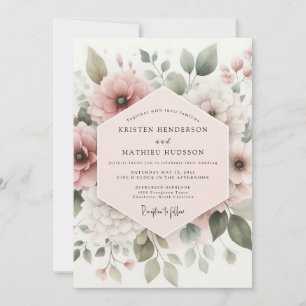 Convites Flores Botânicas de Rosa Empoeirada Casamento