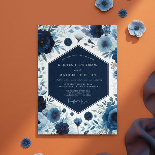 Convites Flores Botânicas Deep Blue para Casamento