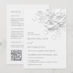 Convites Flores Brancas 3D Casamento Tudo-Em-Um